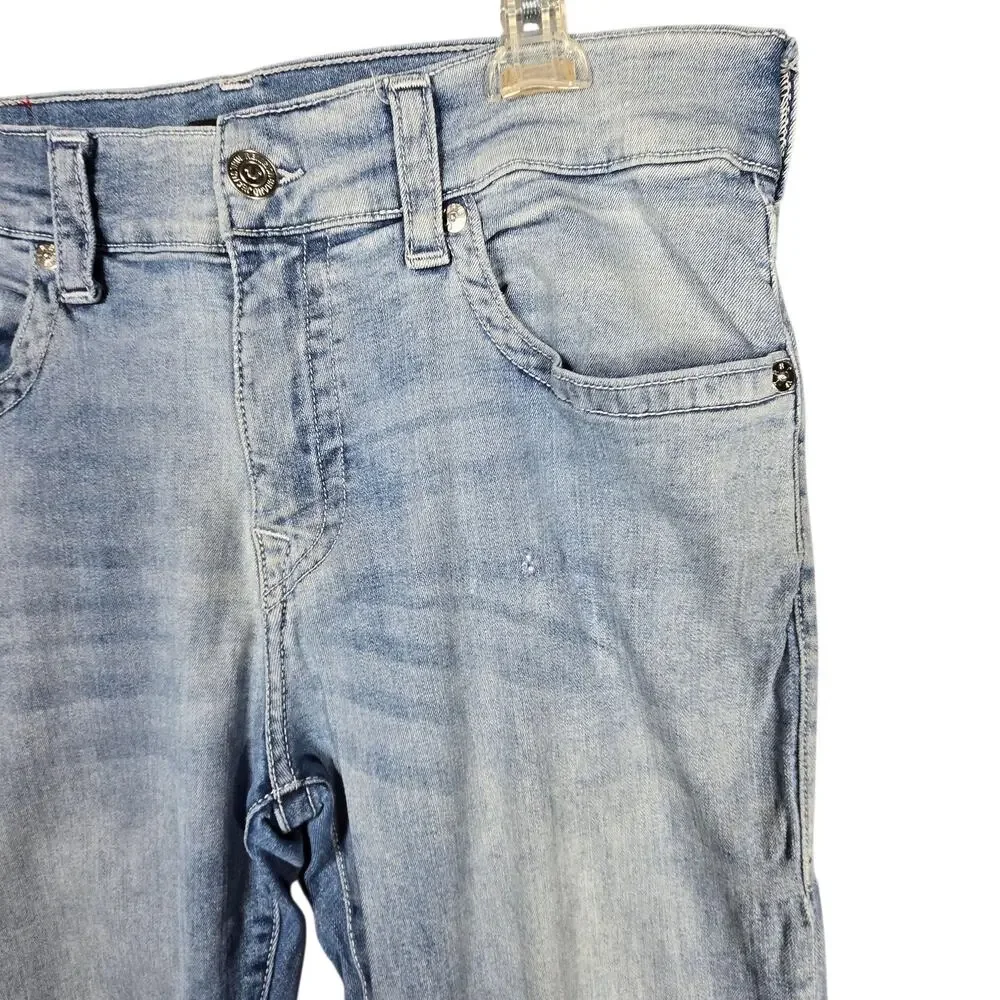 True Religion Ricky Relaxed Straight Jeans Mens 36x33 Light Wash Blue Denim